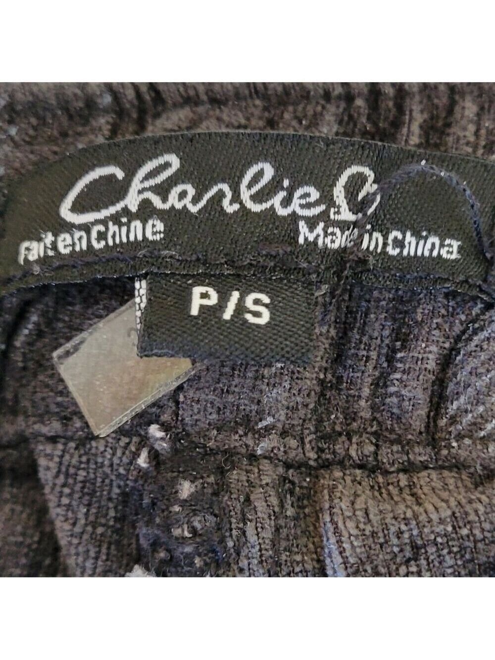 Charlie B Velour Pull On Drawstring Straight Leg Pants Gray Plaid Women's Size S - Picture 7 of 10